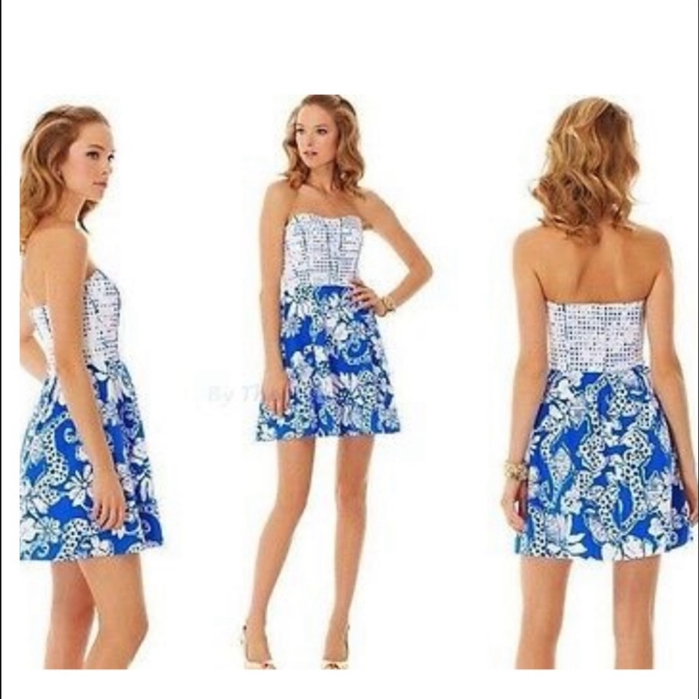 Lilly Pulitzer Ferris blue/ white grid Strapless dress